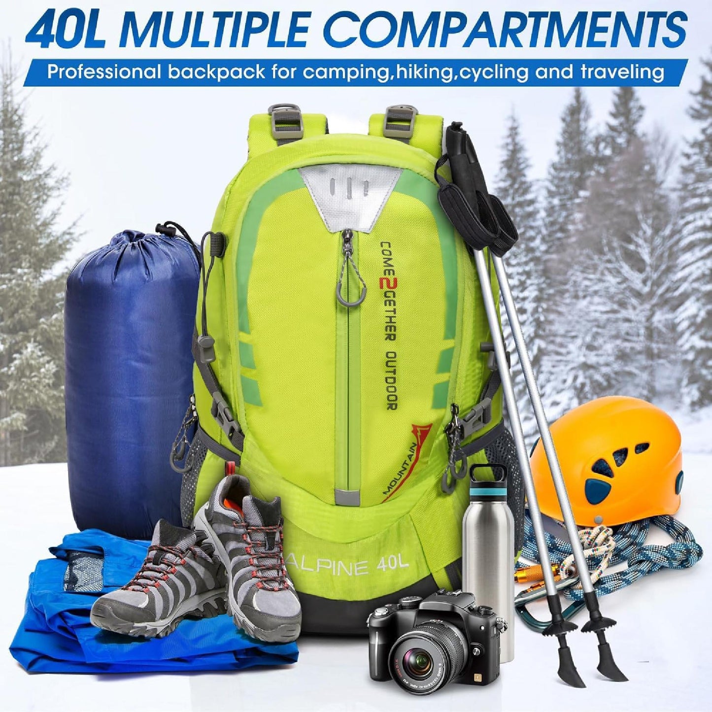 40L Hiking Backpack with Rain Cover – Lightweight Outdoor Camping & Travel Daypack