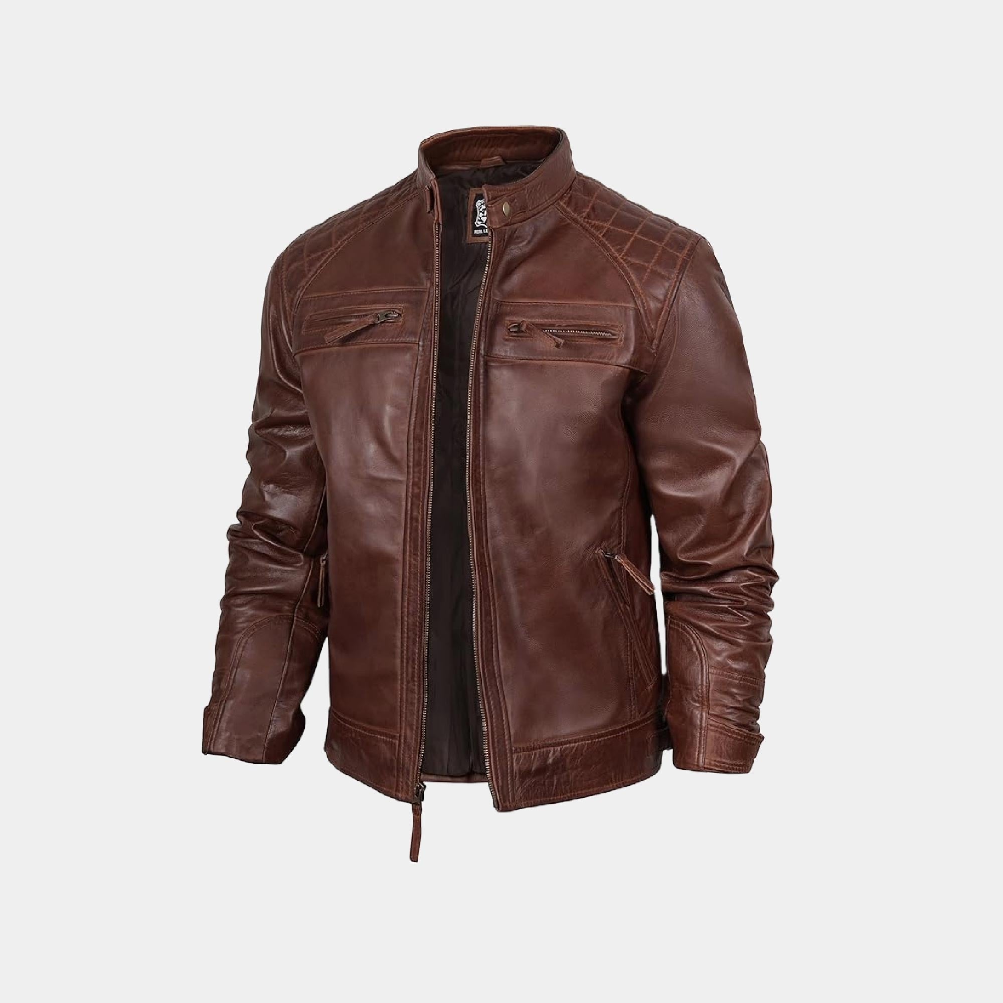 Prospeed Men’s Quilted Cafe Racer Leather Jacket – Real Lambskin Moto Style