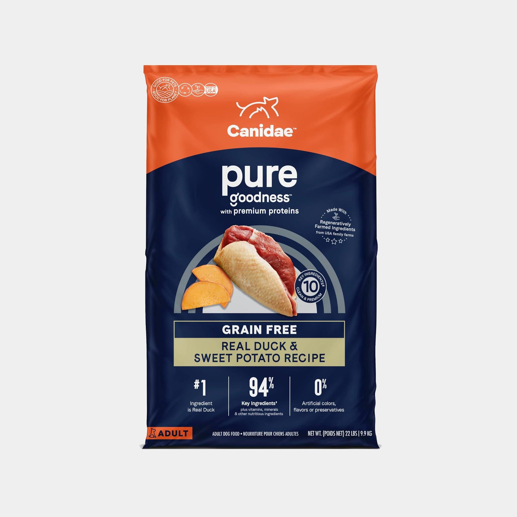 Canidae Pure Limited Ingredient Adult Dog Food – Real Duck & Sweet Potato, Grain-Free (22 lbs)