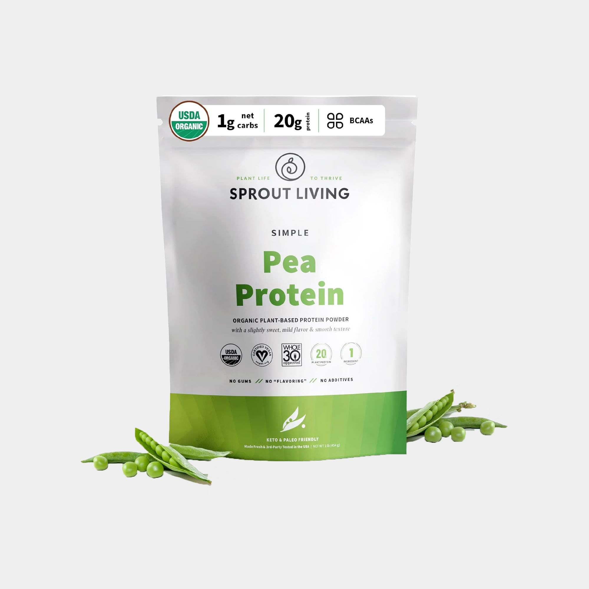 Sprout Living Organic Pea Protein Powder – 20g Plant-Based Protein & NON-GMO Yellow Peas.
