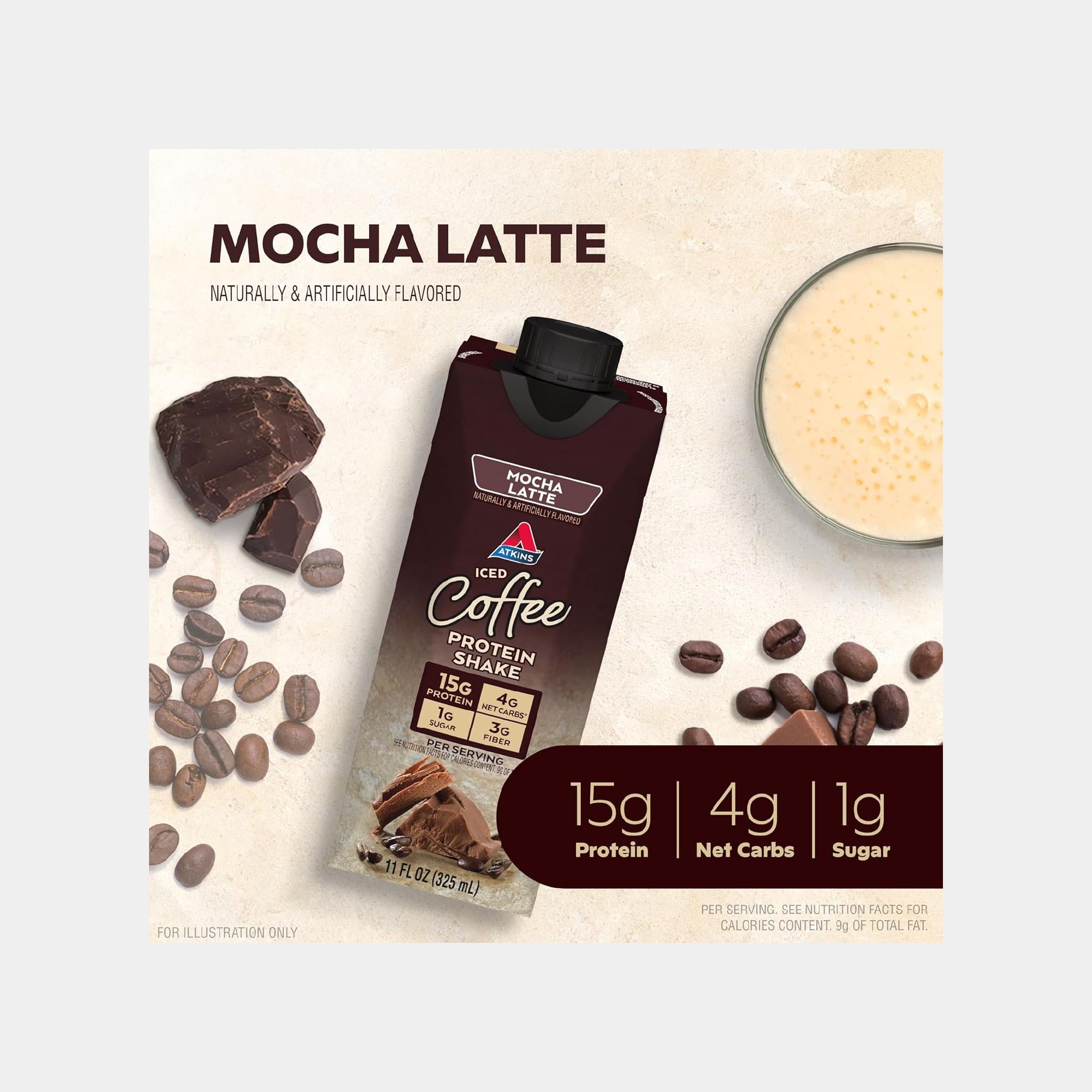 Atkins Mocha Latte Iced Coffee Protein Shake – High Protein, Low Carb, Keto-Friendly