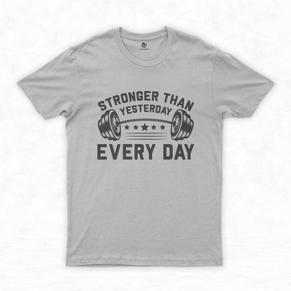 Stronger Than Yesterday: Powerlifting Tee for Gym Enthusiasts