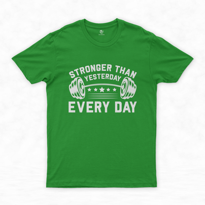 Stronger Than Yesterday: Powerlifting Tee for Gym Enthusiasts